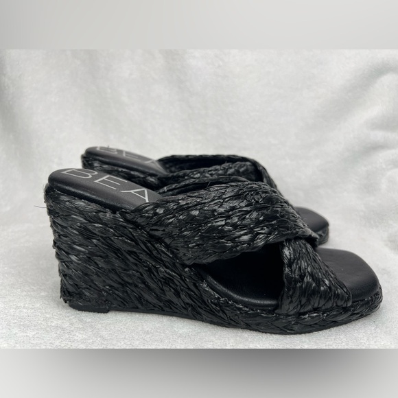 BEACH, black raffia woven wedges - Picture 3 of 5